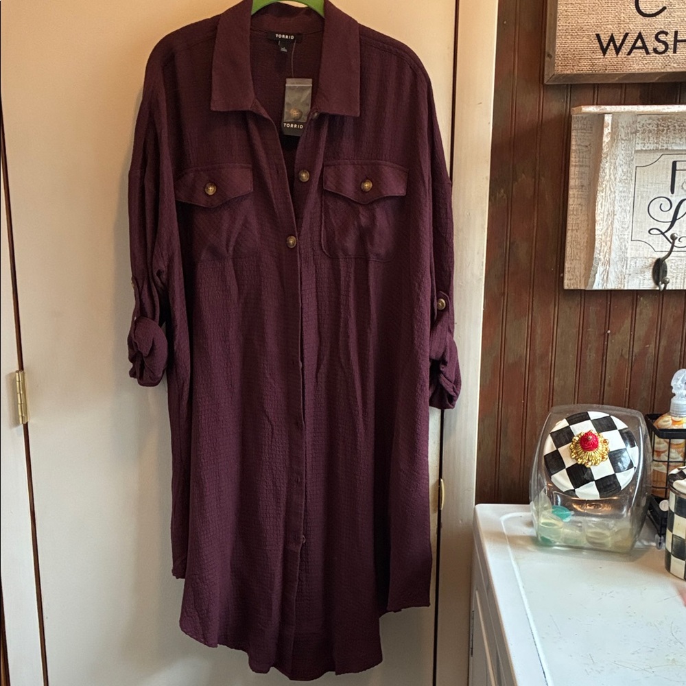 torrid Plum Long Sleeve Shirt Dress